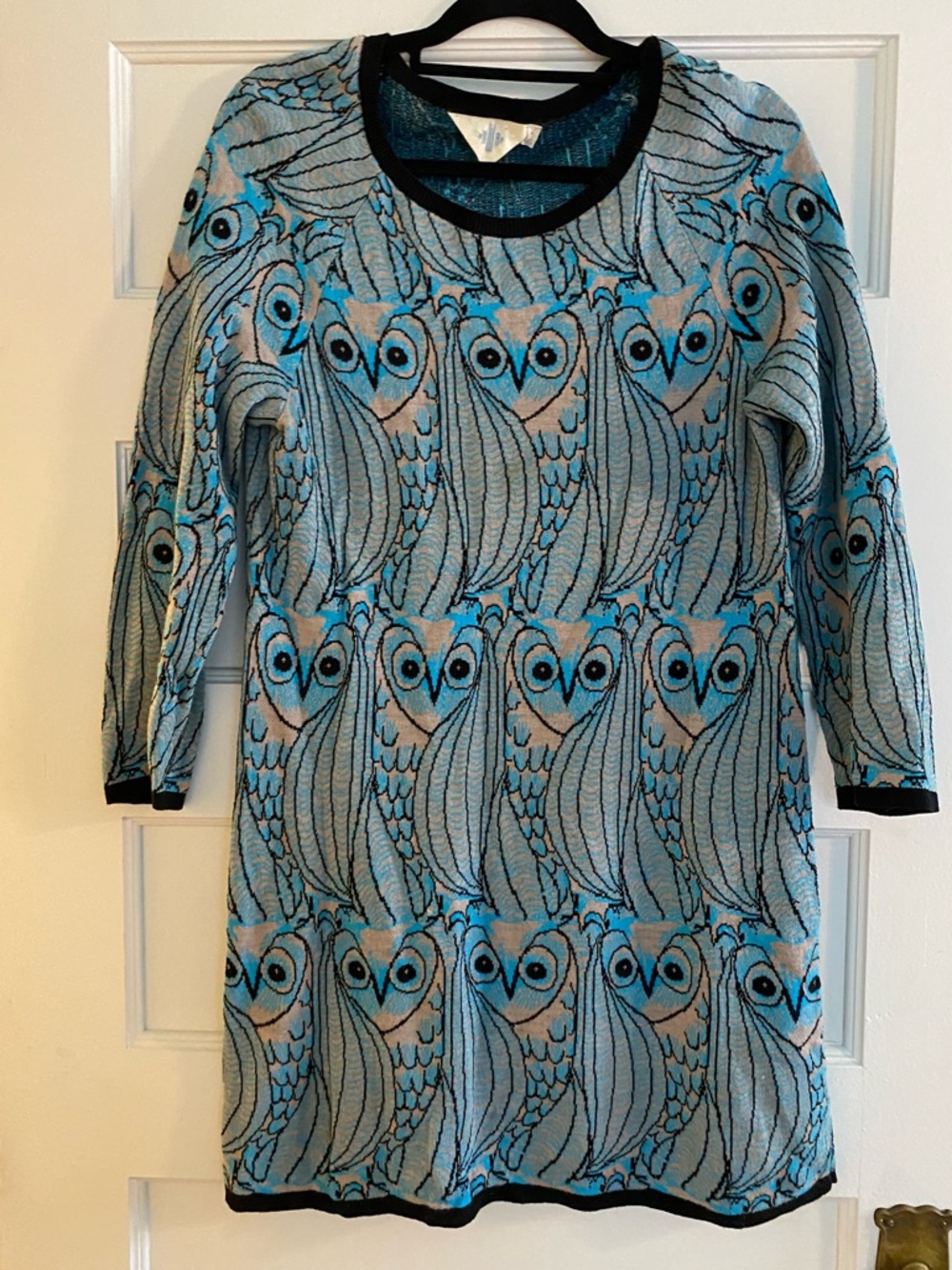 Anthropologie Blue Owl Print Women's Knit Tunic